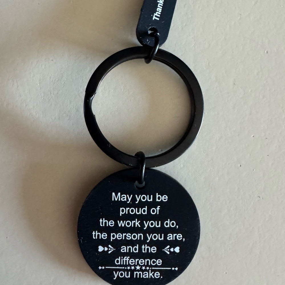 NEW Inspiration Black White Keychain Worker Appreciation Thank You Message Gift